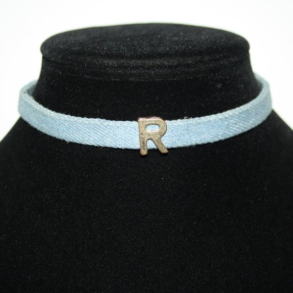 Jean and Gold Letter R Choker necklace 12-16" - Picture 1 of 4